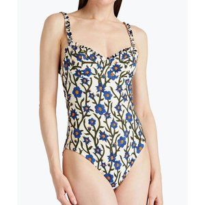 NWT Agua Bendita Manzana Mandevilla One Piece Swimsuit Blue Floral Bustier M